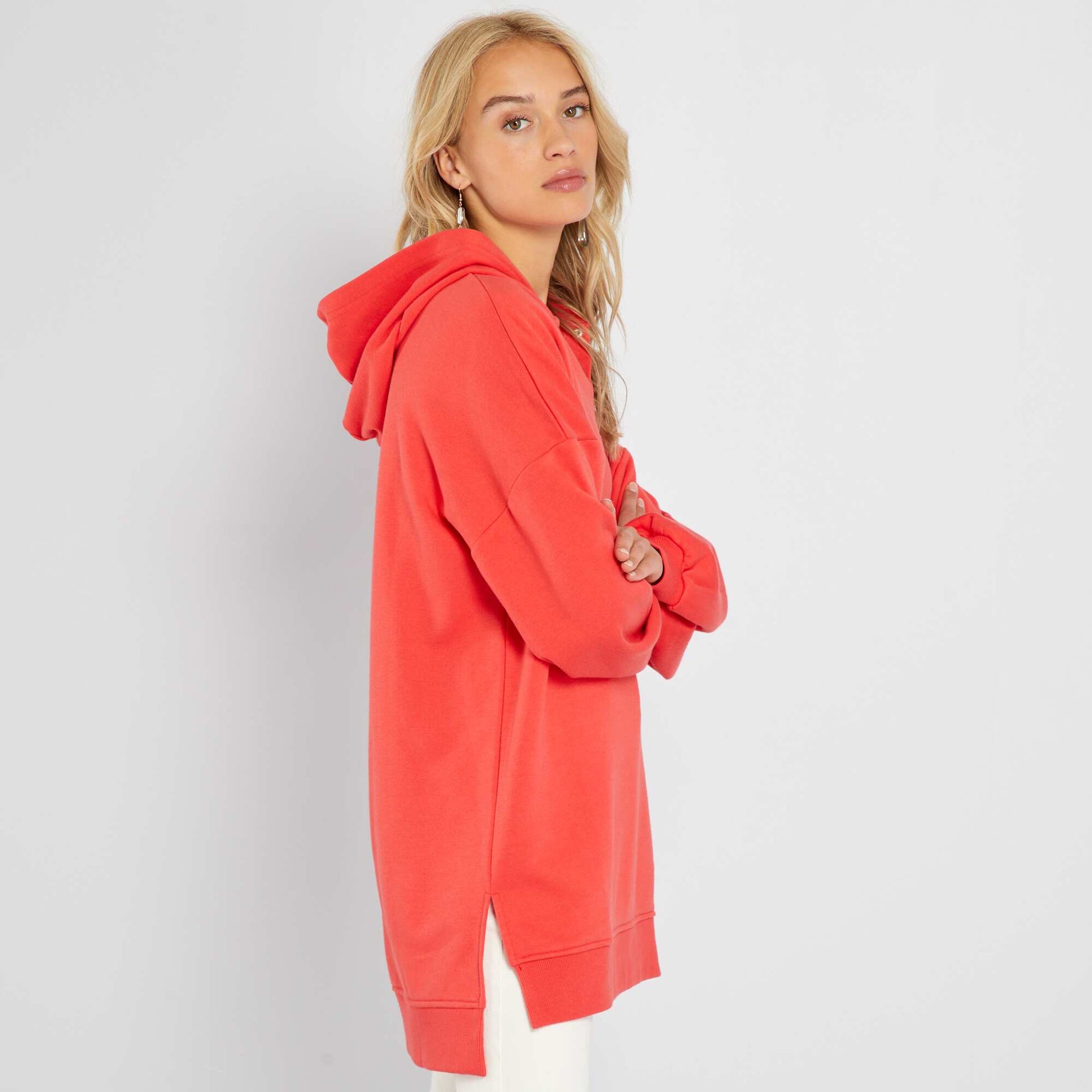 Sweat long avec capuche Rouge