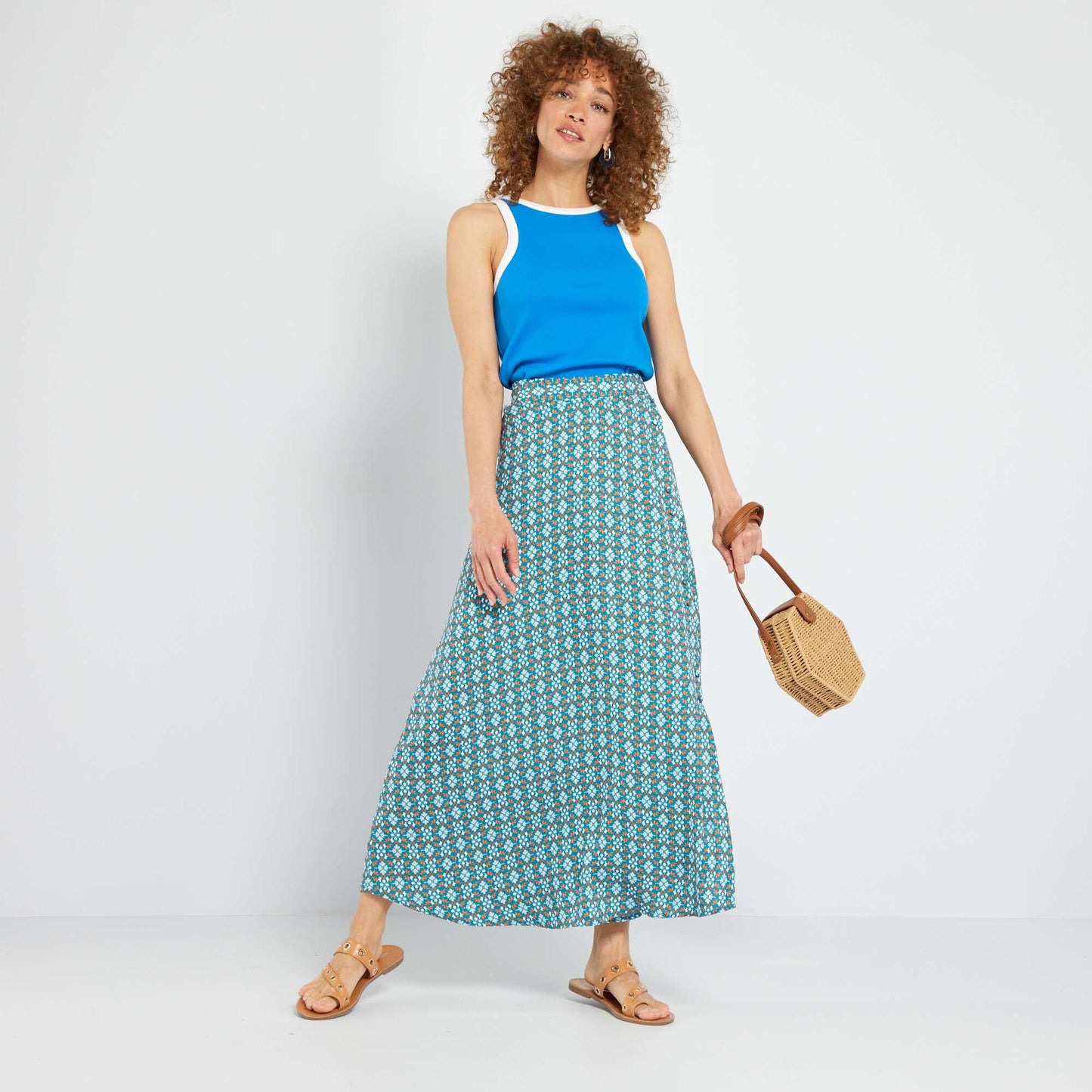 Jupe midi georgette Bleu imprim