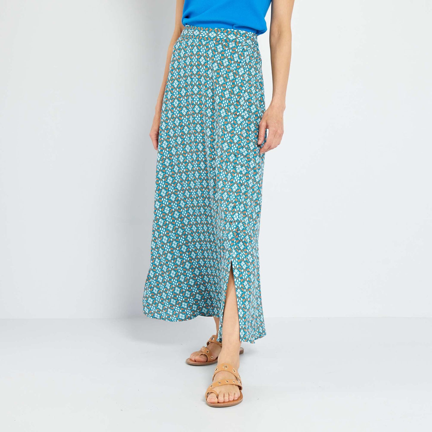 Jupe midi georgette Bleu imprim