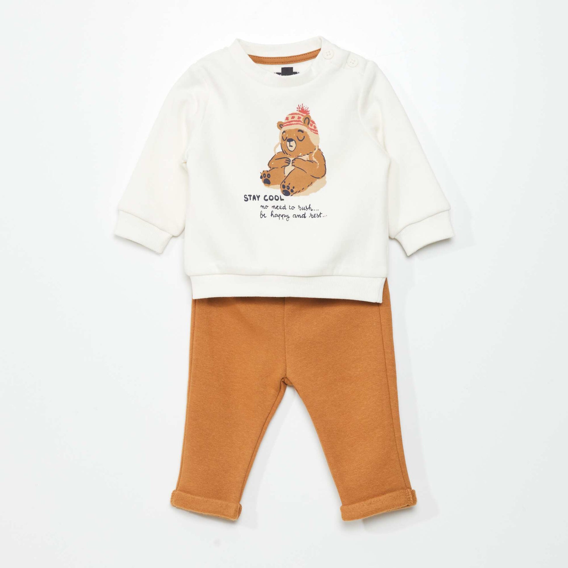 Ensemble jogging sweat + pantalon - 2 pi ces Marron/blanc