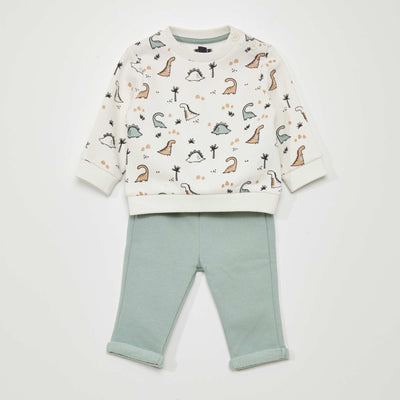 Ensemble jogging sweat + pantalon - 2 pi ces Blanc/vert