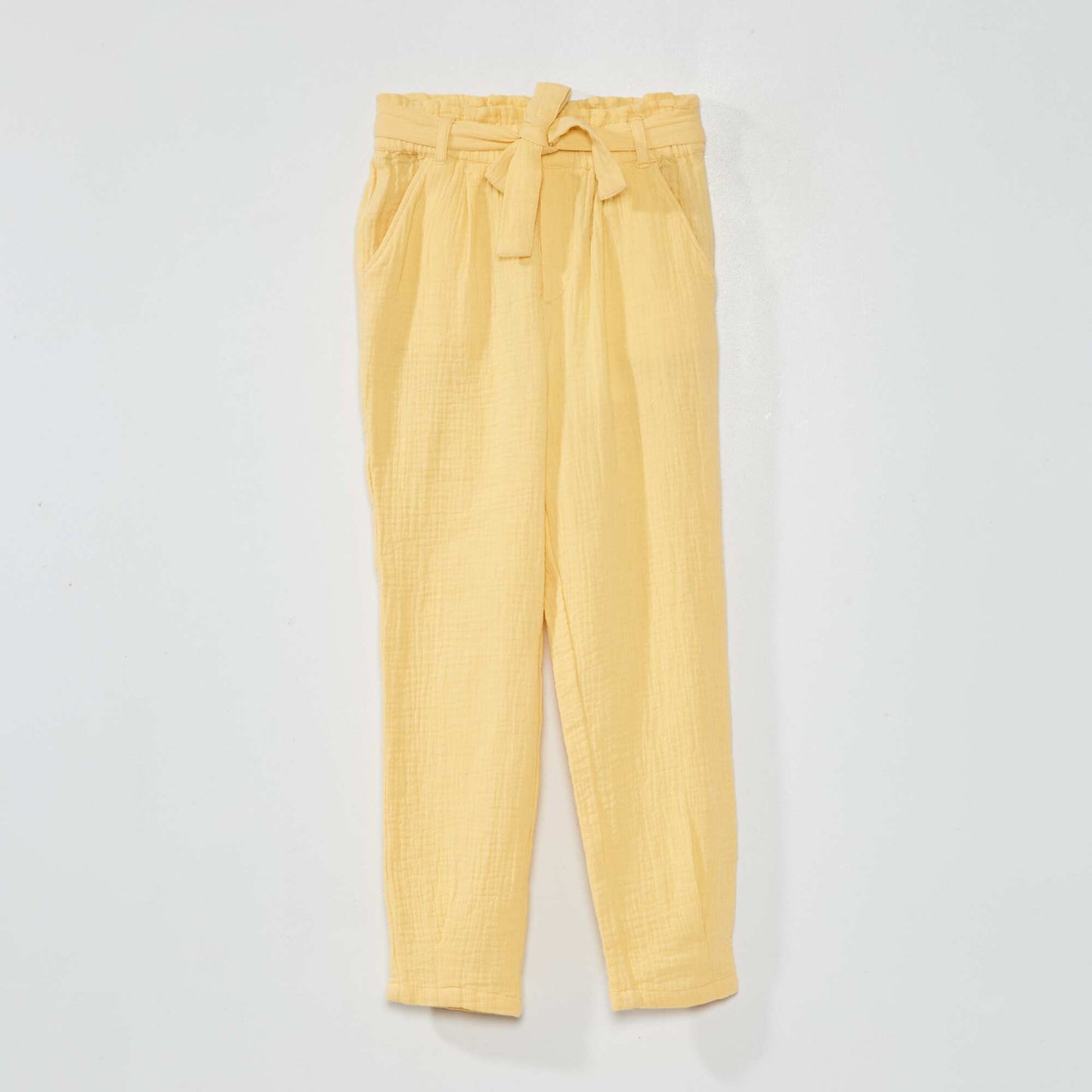 Pantalon paperbag en gaze de coton Jaune