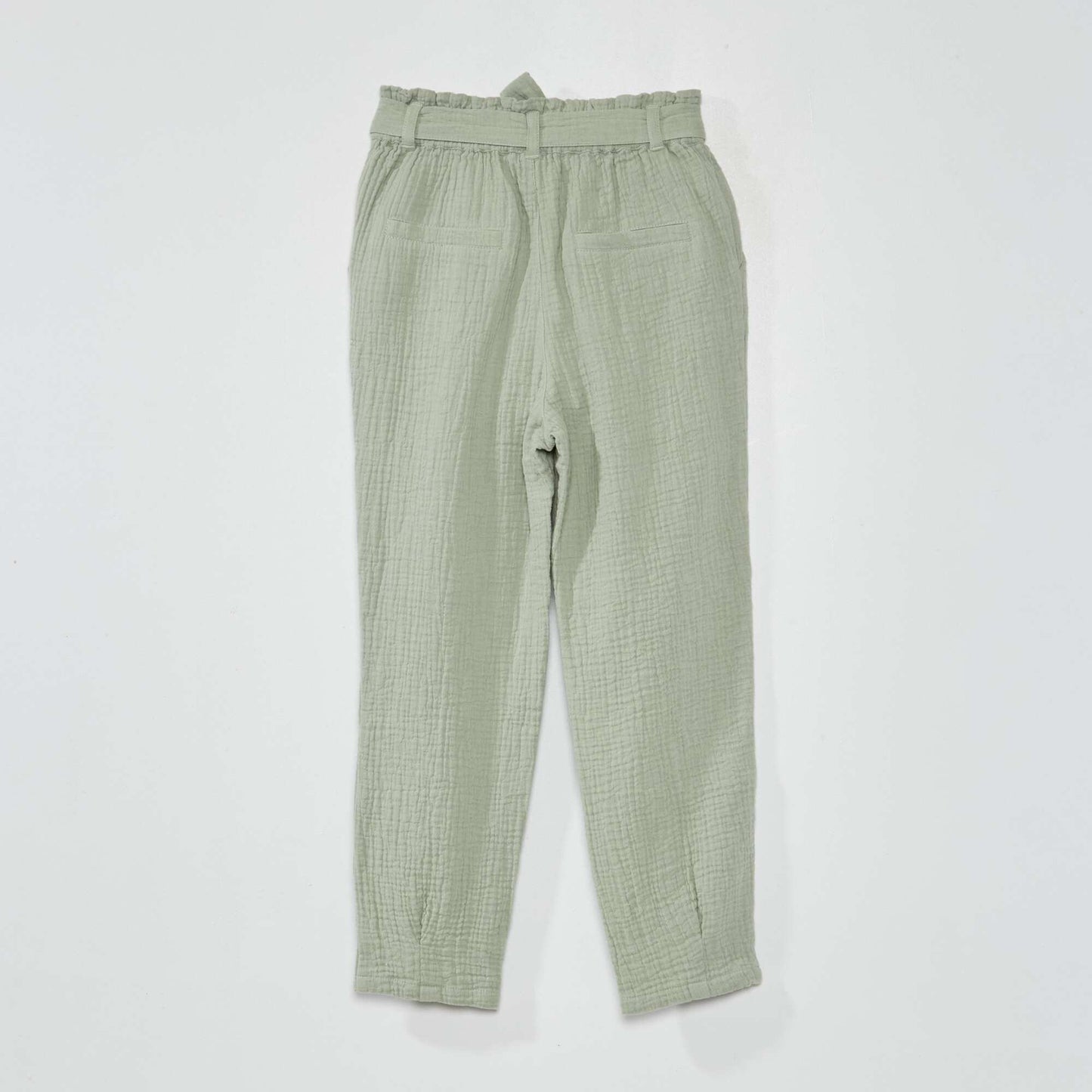 Pantalon paperbag en gaze de coton Vert