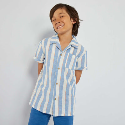 Chemise en lin manches courtes Bleu/blanc