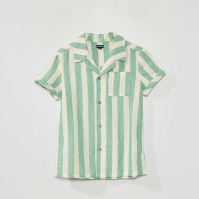 Chemise en lin manches courtes Vert/blanc