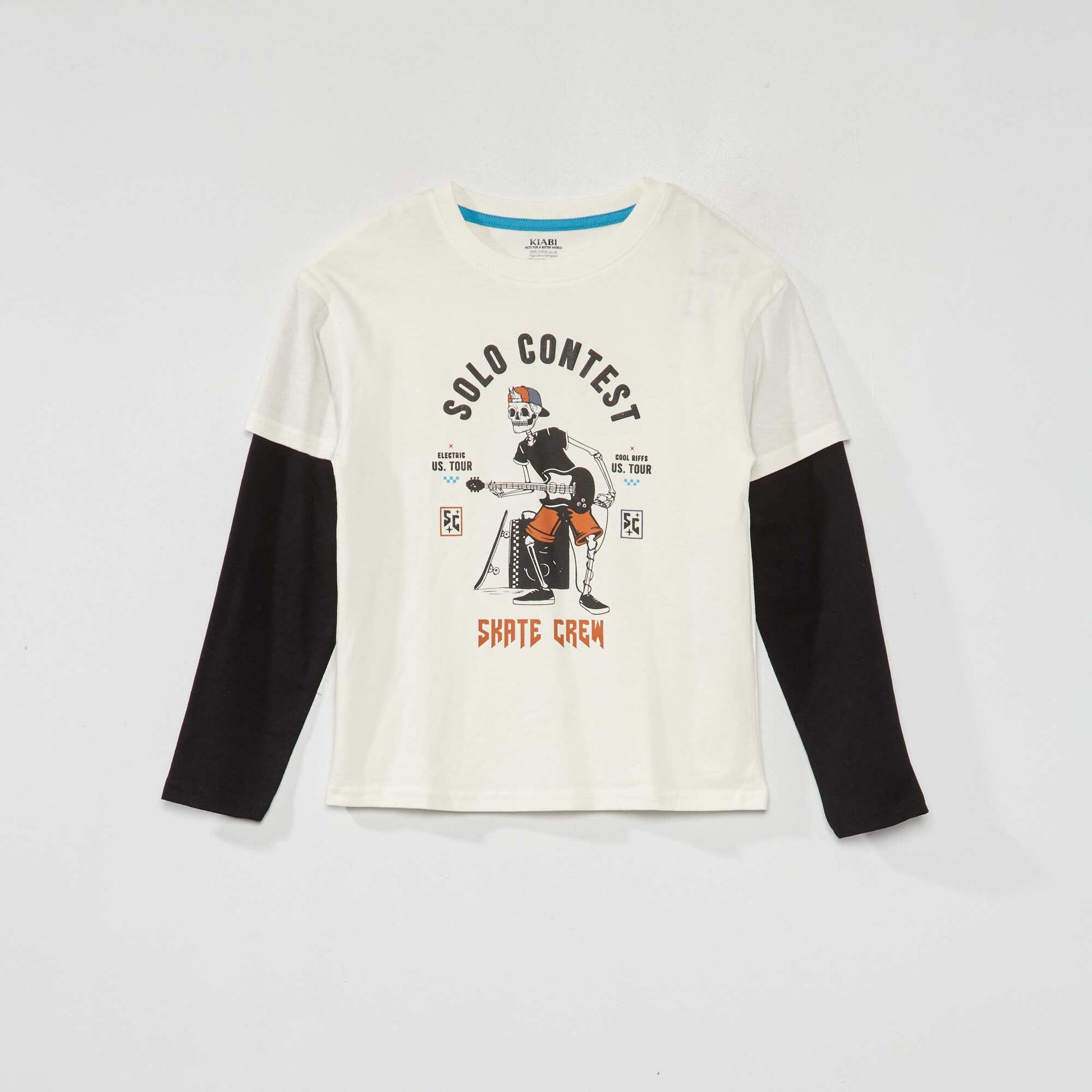 T-shirt en jersey manches doubl es Blanc