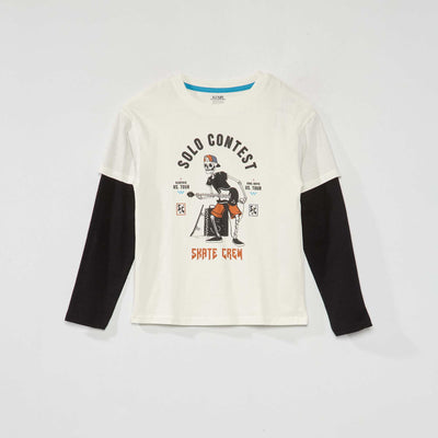 T-shirt en jersey manches doubl es Blanc