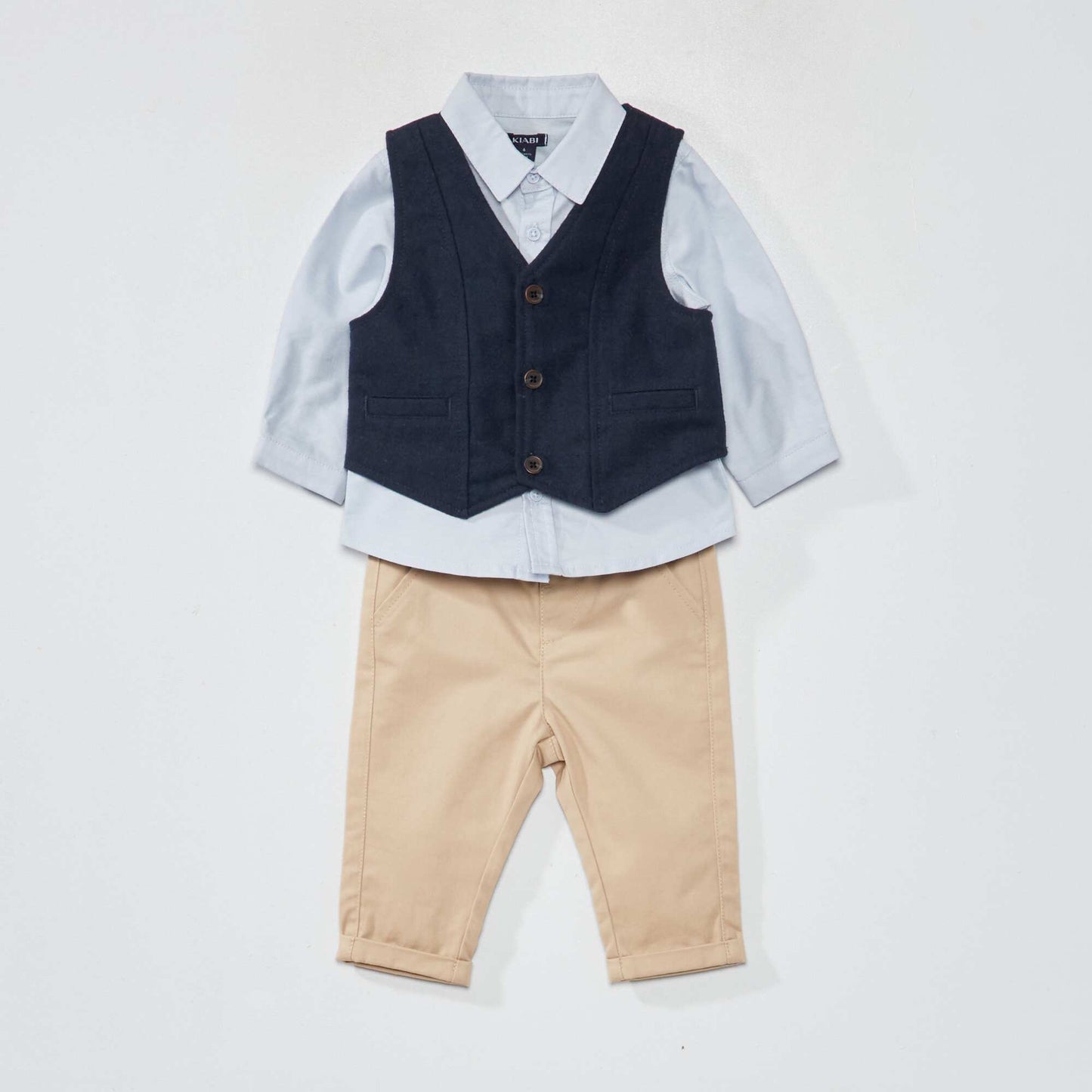 Ensemble chemise + gilet de costume + pantalon - 3 pi ces Bleu/beige