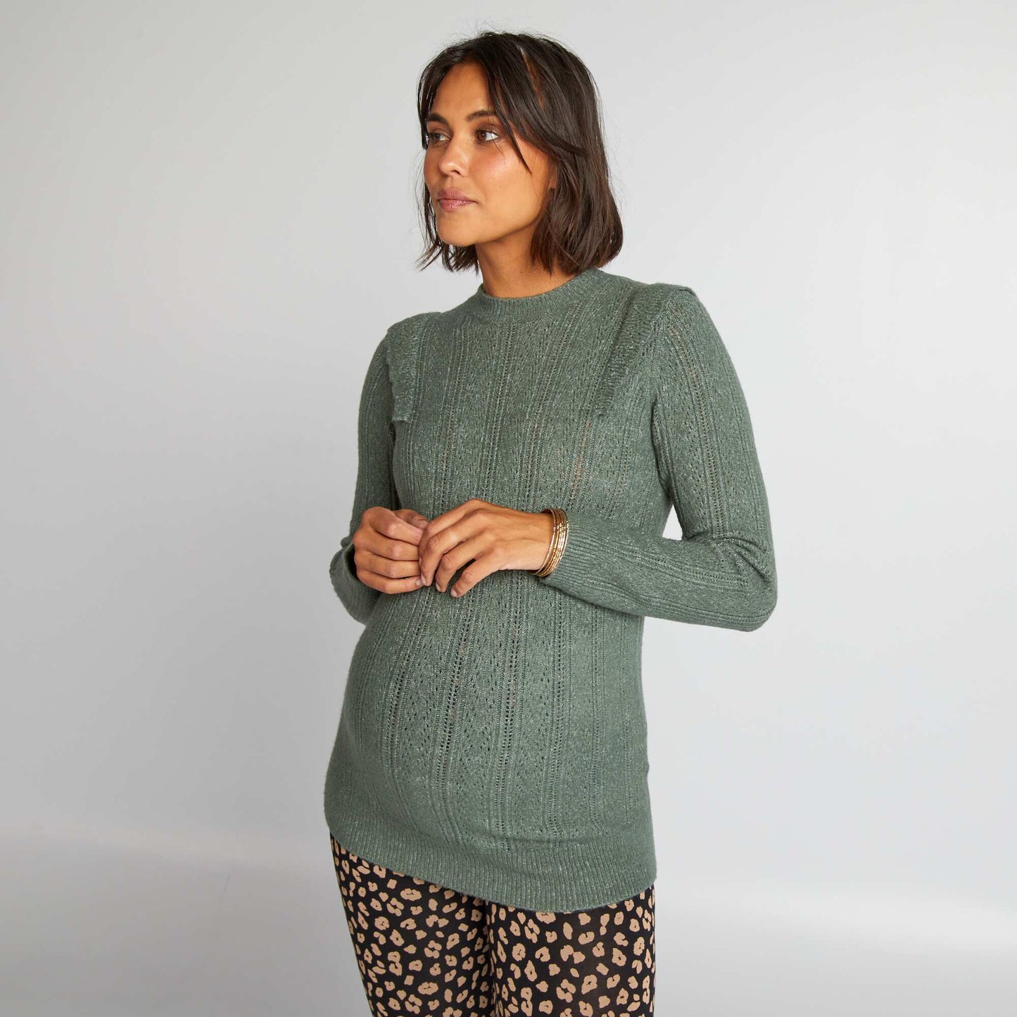 Pull grossesse ajour Vert gris