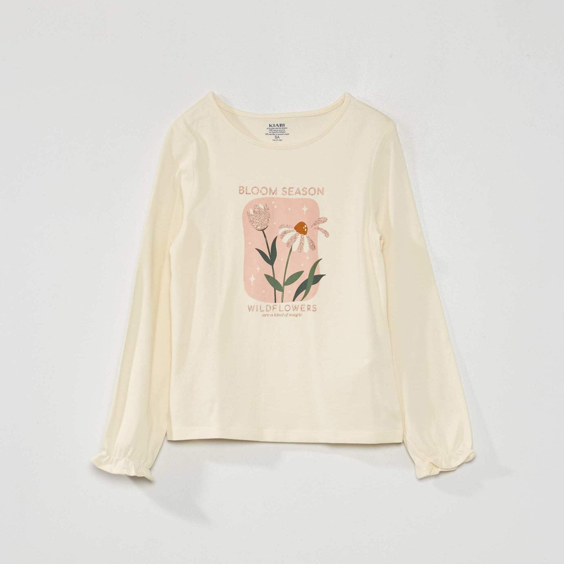 Tee-shirt imprim et manches ballon Ecru/rose