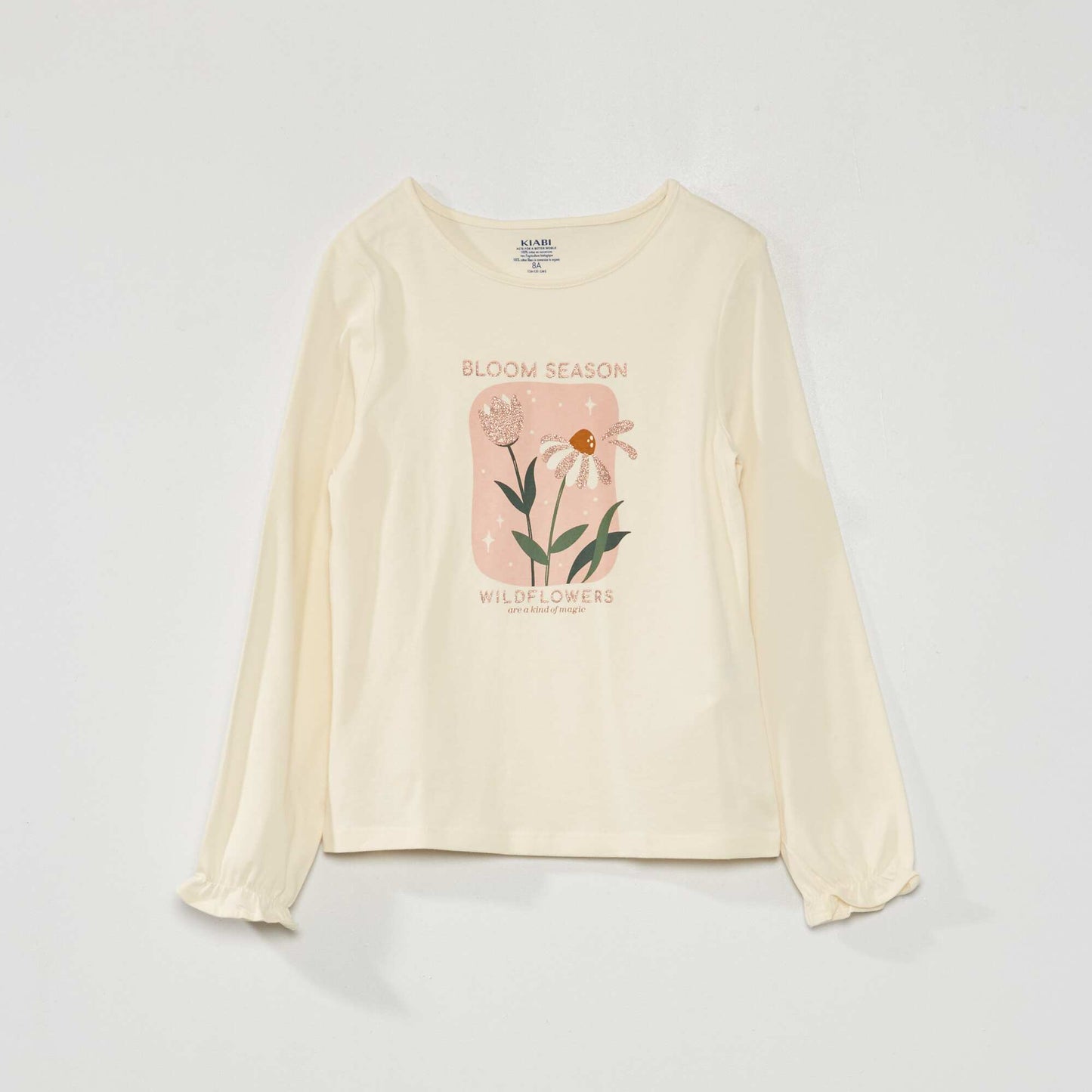 Tee-shirt imprim et manches ballon Ecru/rose