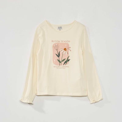 Tee-shirt imprim et manches ballon Ecru/rose