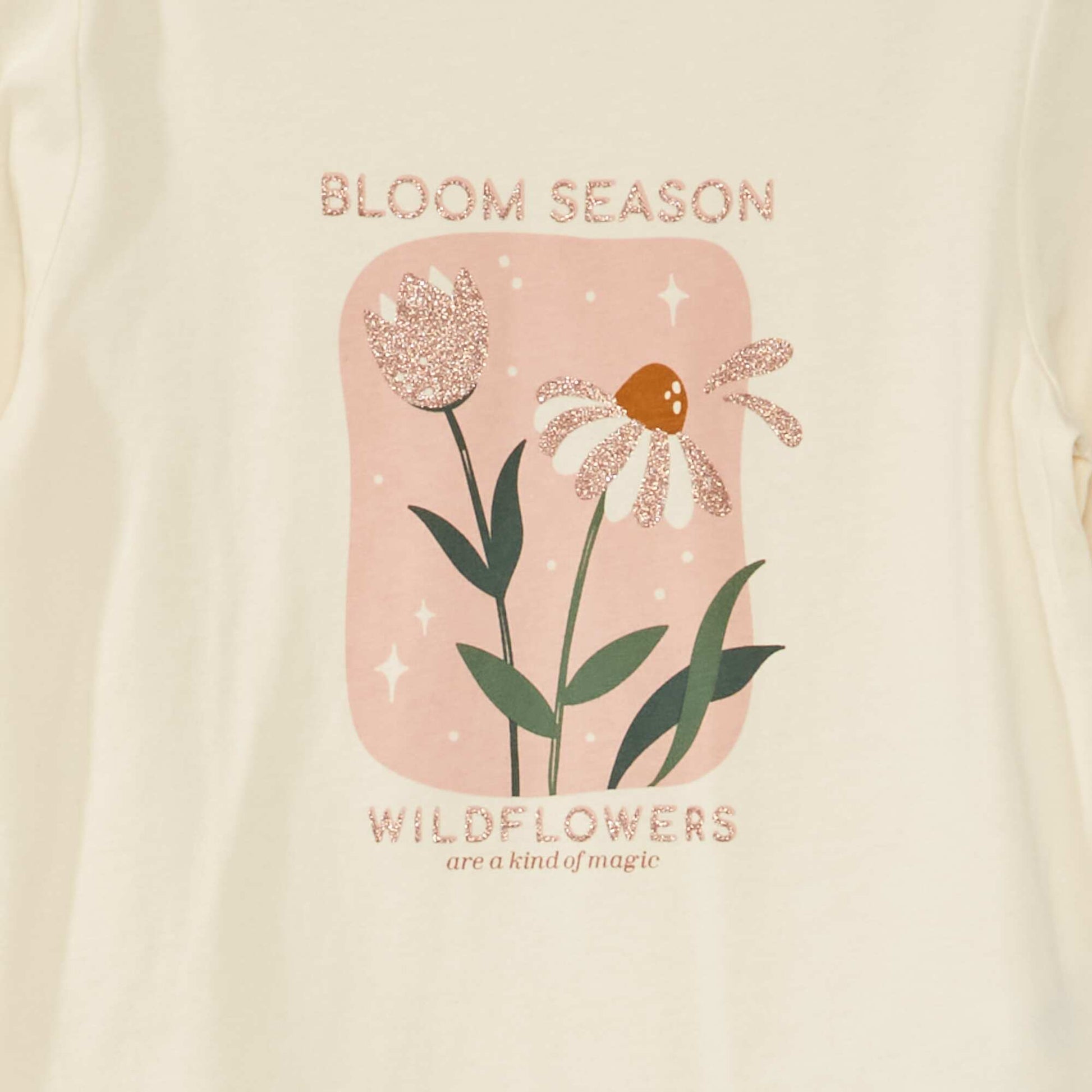 Tee-shirt imprim et manches ballon Ecru/rose