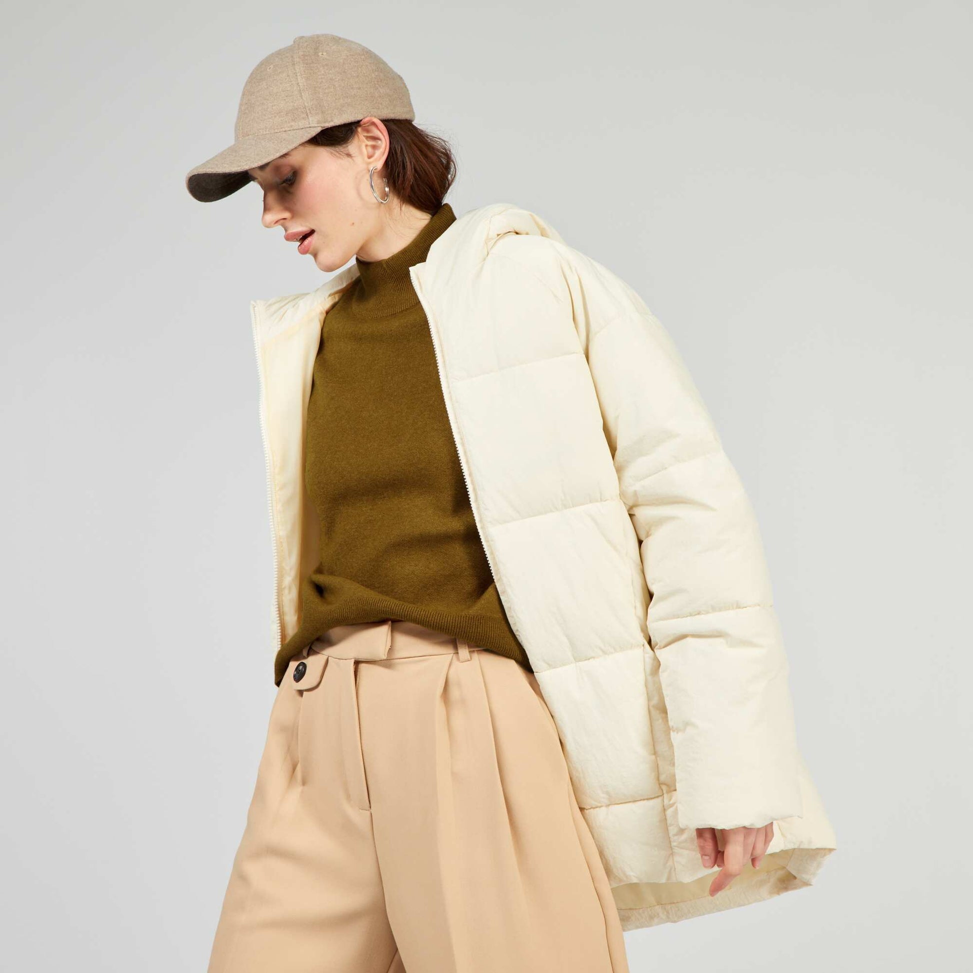 Doudoune longue matelass e Beige