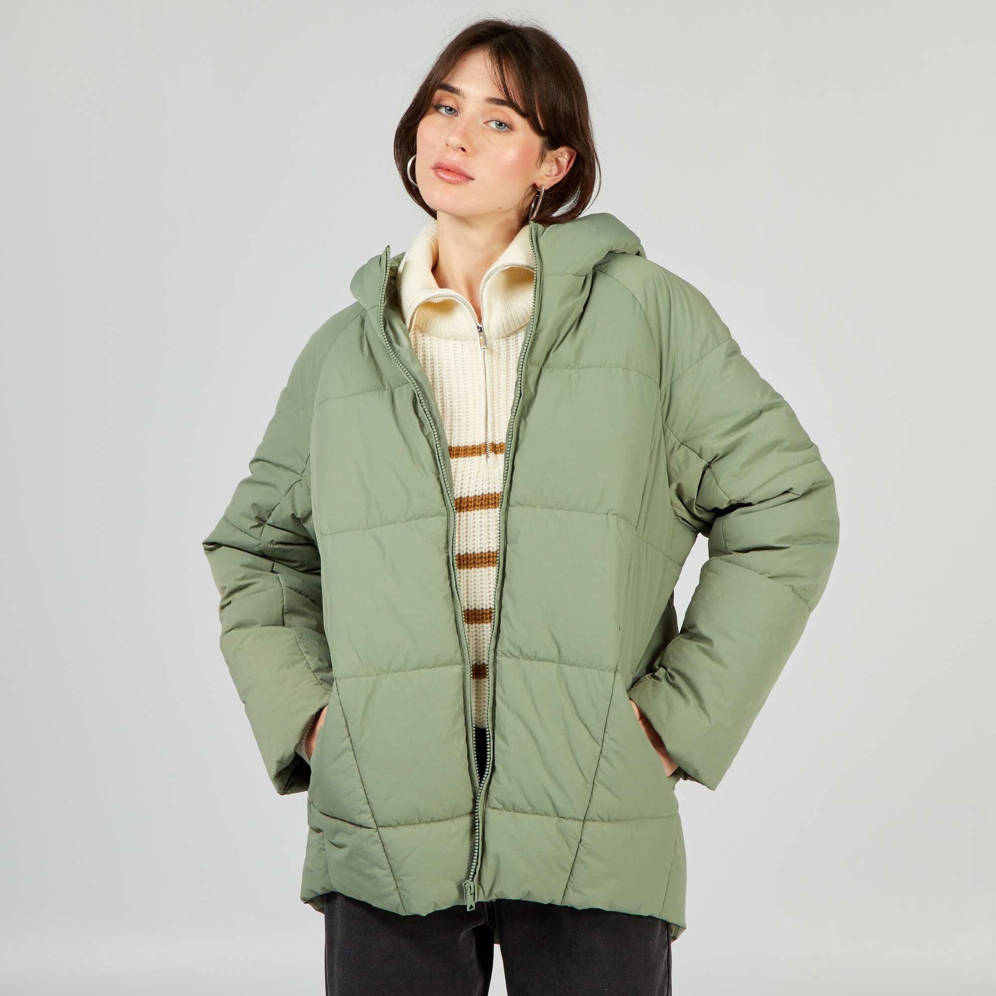 Doudoune longue matelass e Vert