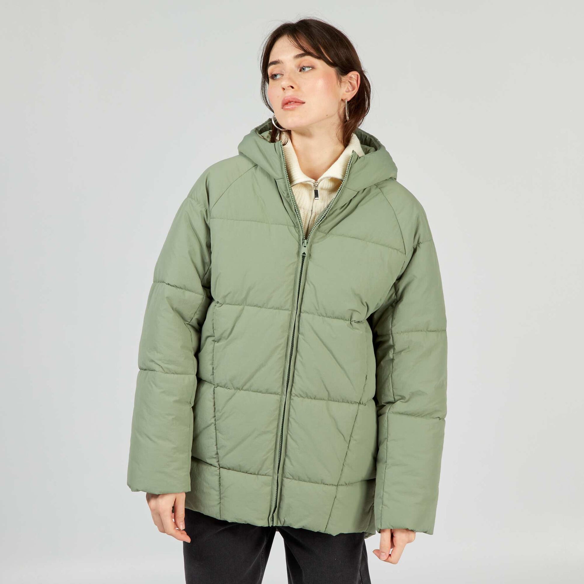 Doudoune longue matelass e Vert