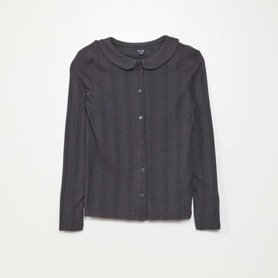 T-shirt en maille pointelle boutonn e Gris