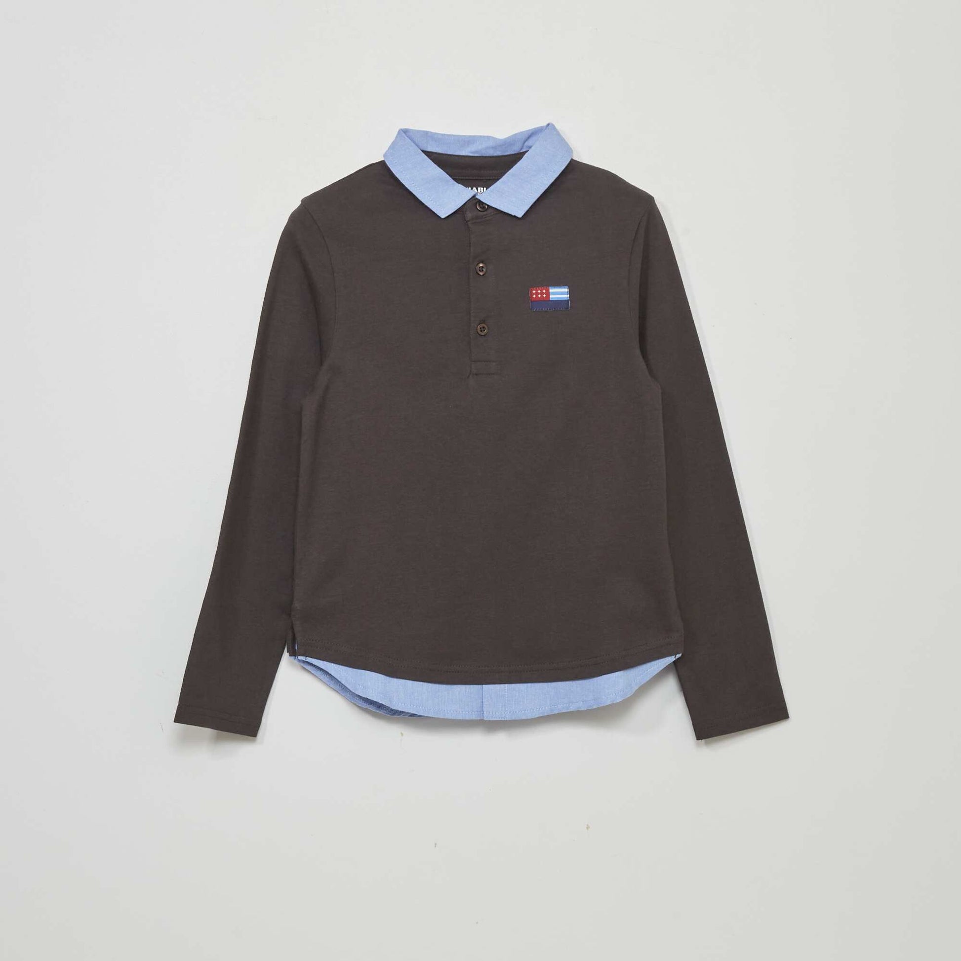 Polo manches longues effet 2 en 1 Gris