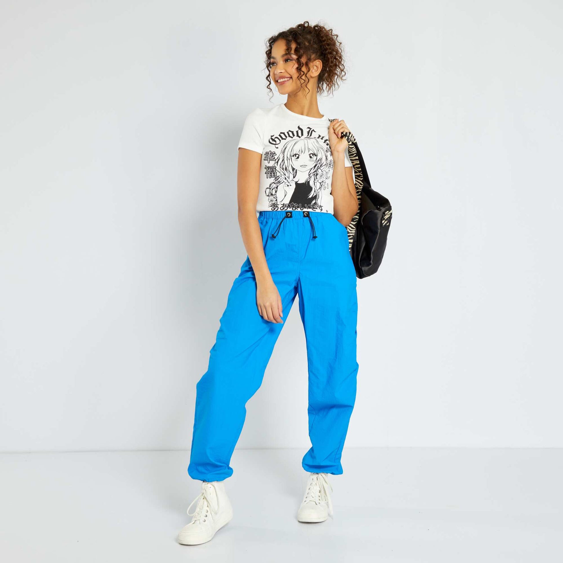 T-shirt cropped avec manga Blanc