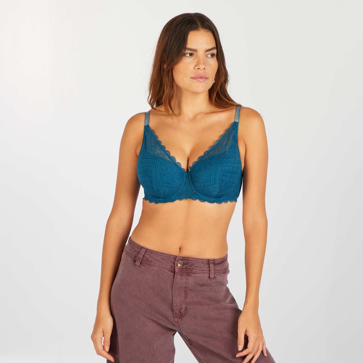 Soutien-gorge corbeille en dentelle D&E Bleu canard