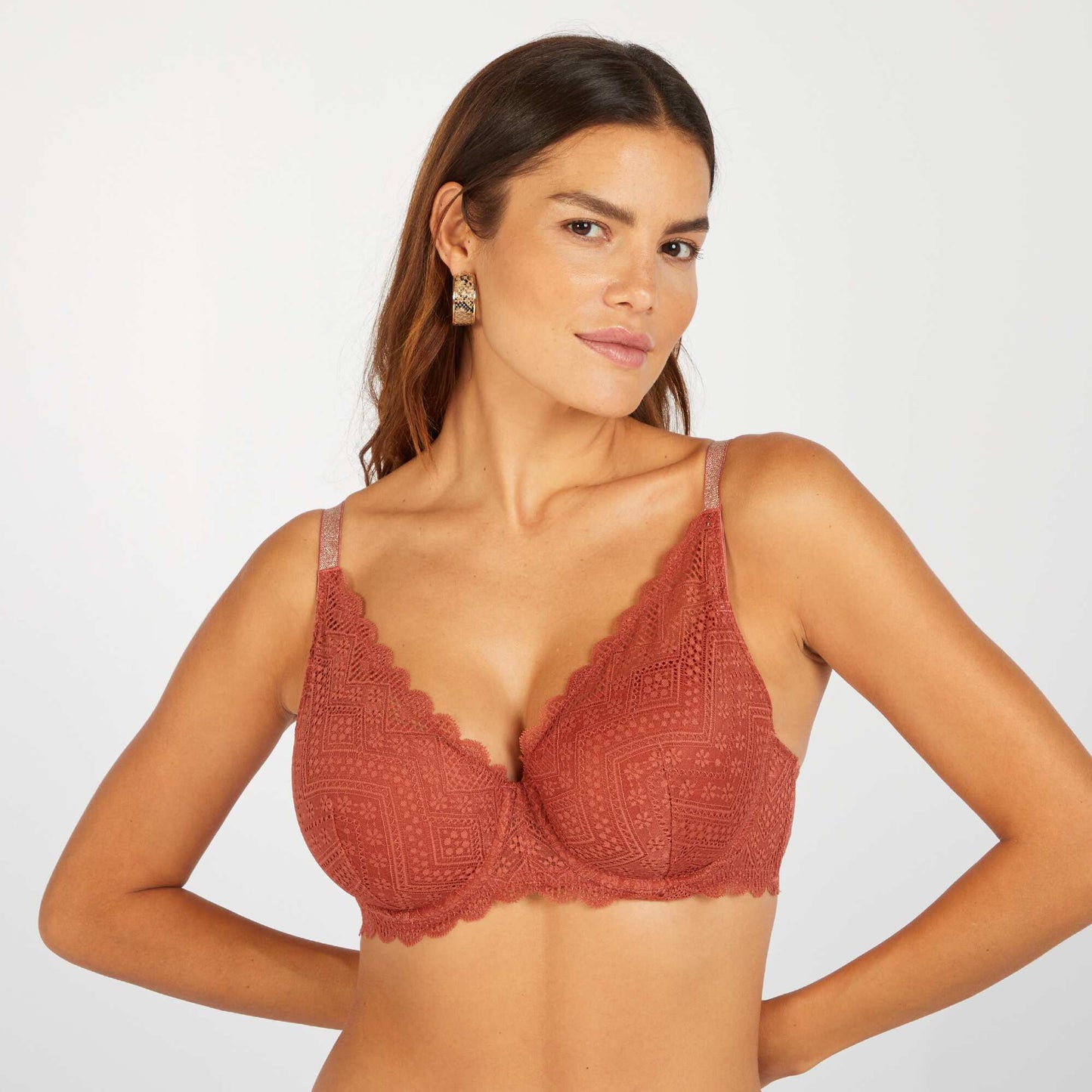 Soutien-gorge corbeille en dentelle D&E Rouge terracotta