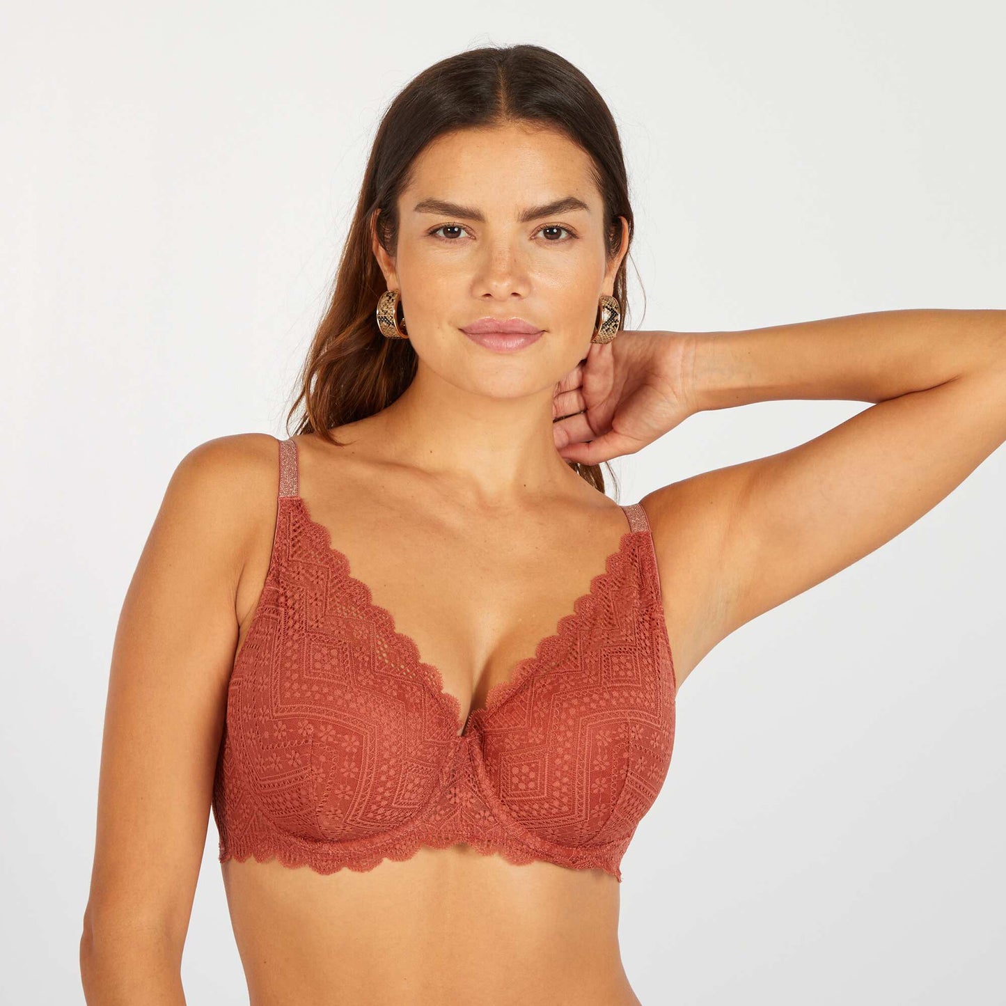 Soutien-gorge corbeille en dentelle D&E Rouge terracotta