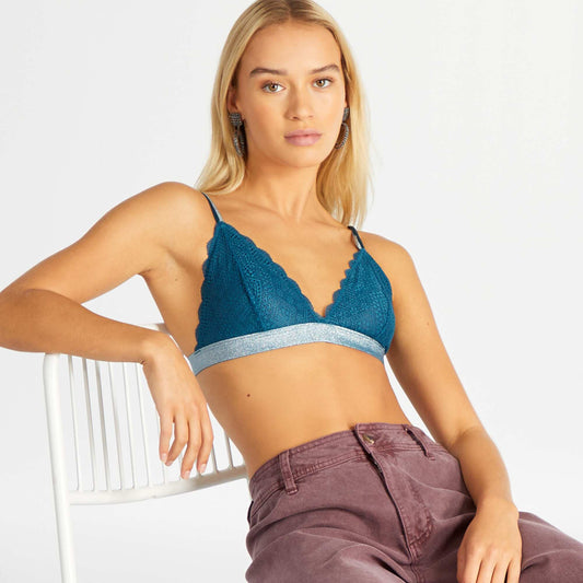 Soutien-gorge triangle en dentelle bleu fonc