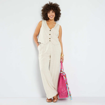 Pantalon large en lin Beige