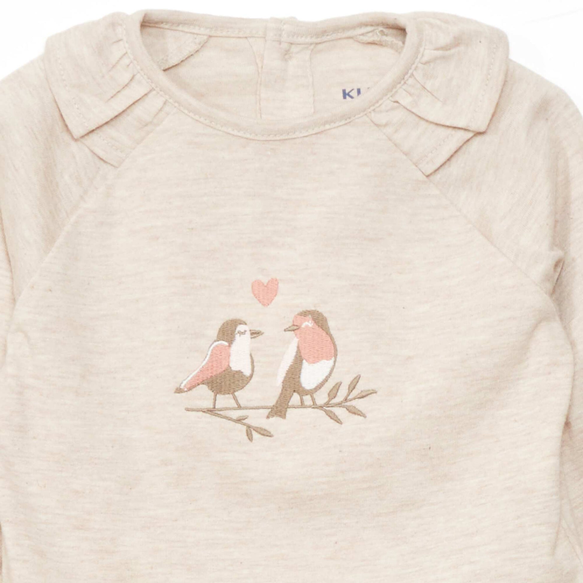 Tee-shirt volants et oiseau brod Blanc