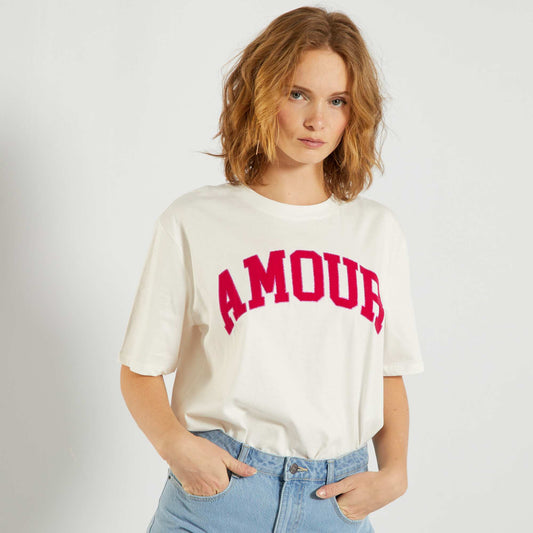 T-shirt 'Amour' col rond blanc