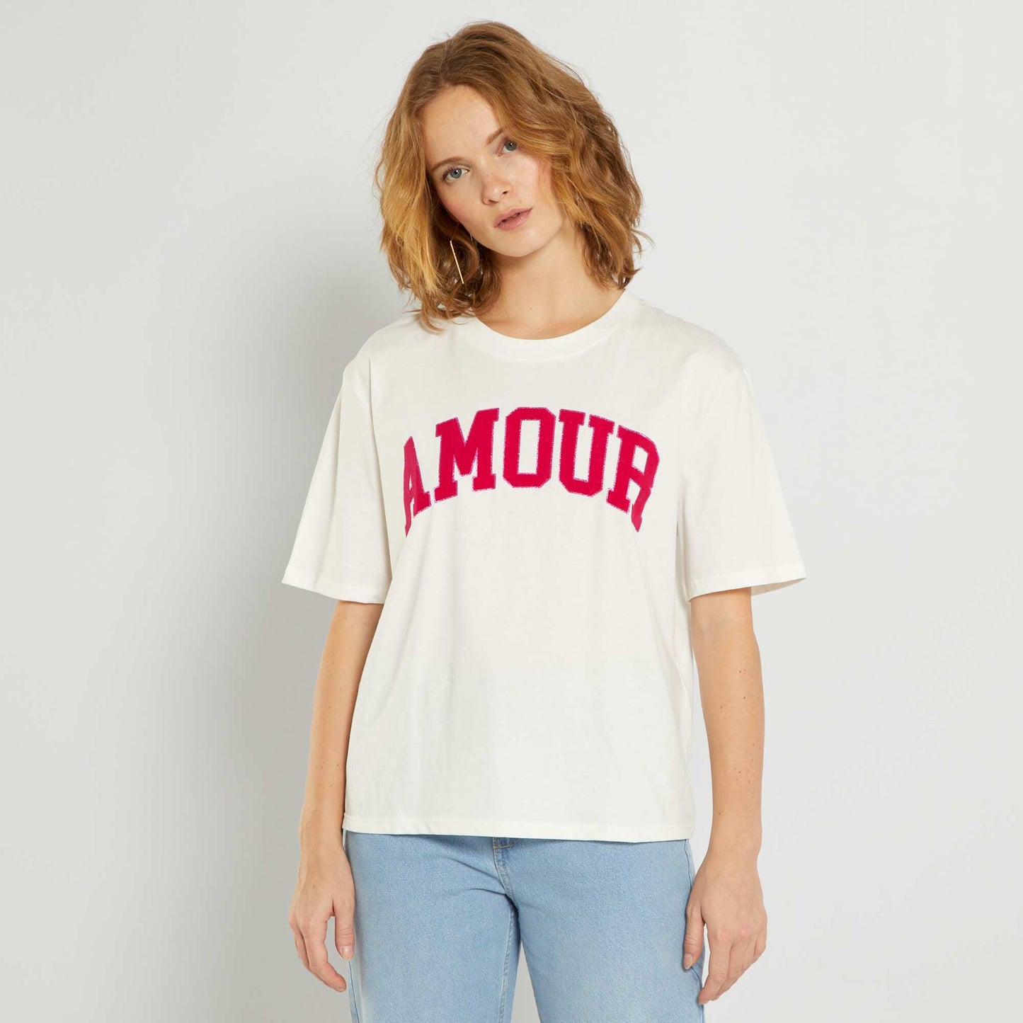 T-shirt 'Amour' col rond blanc