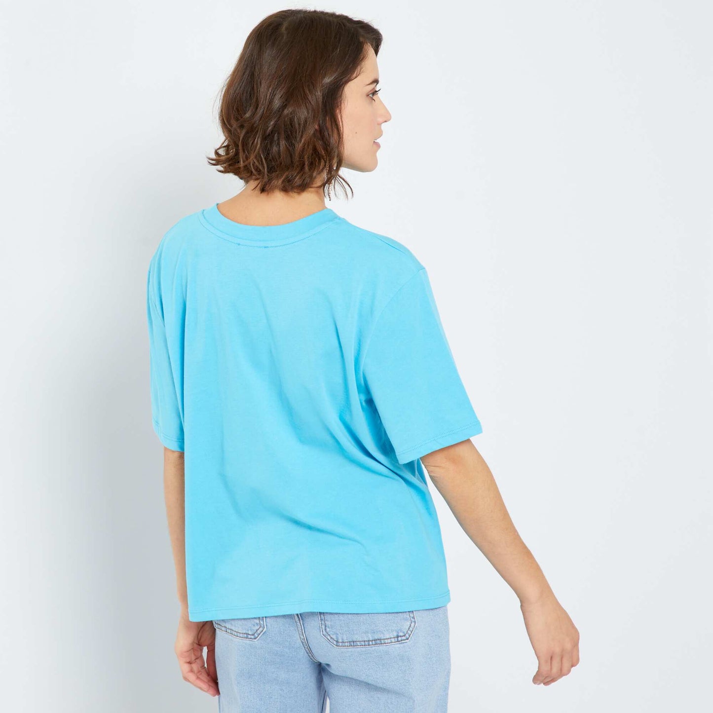 T-shirt 'Amour'   col rond bleu cyan