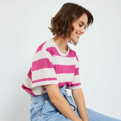 Tee-shirt larges rayures paillet es Rose/gris