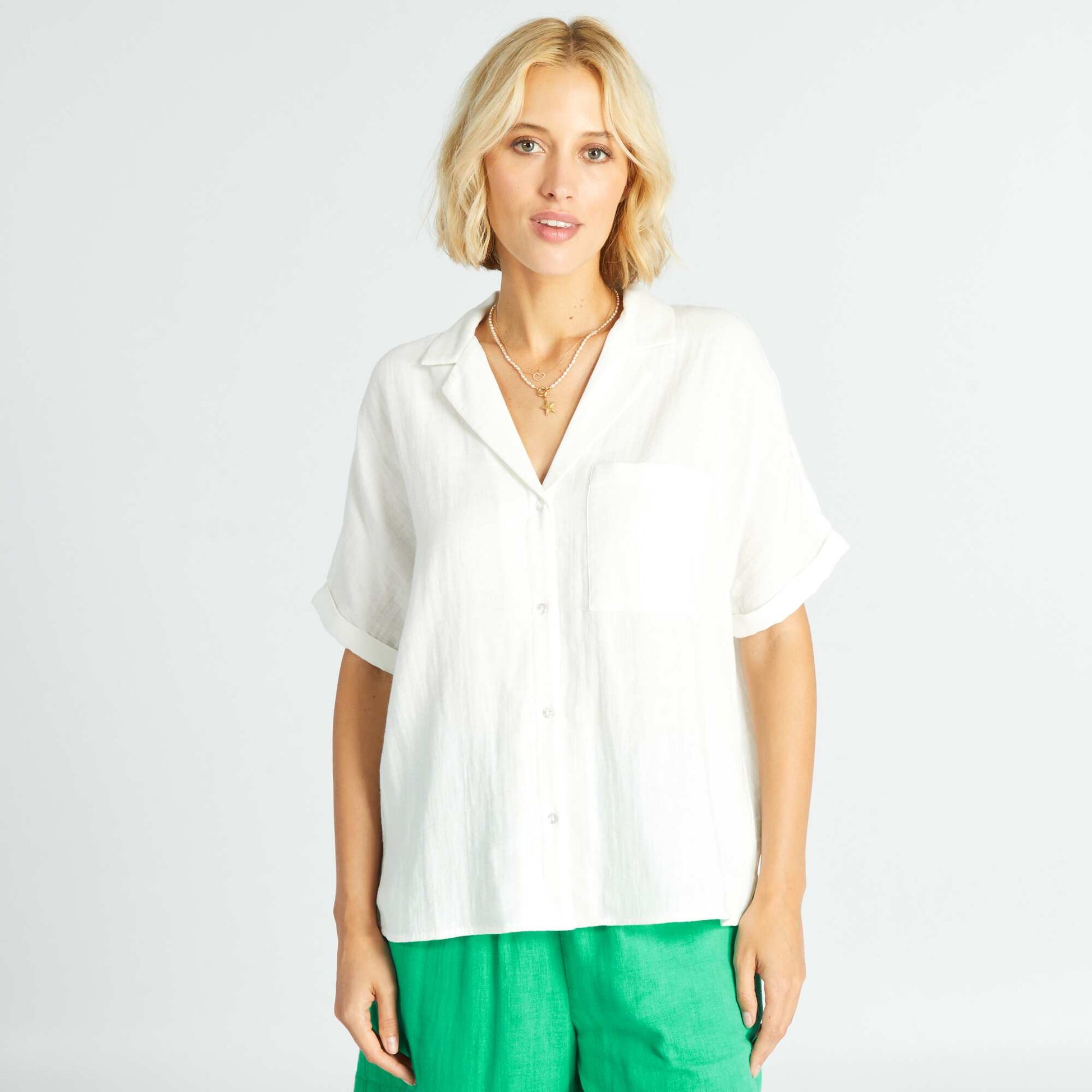 Chemisier en double gaze de coton Blanc