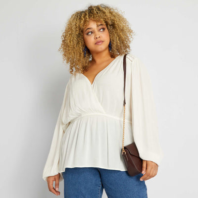 Blouse manches longues en maille cr p e Blanc