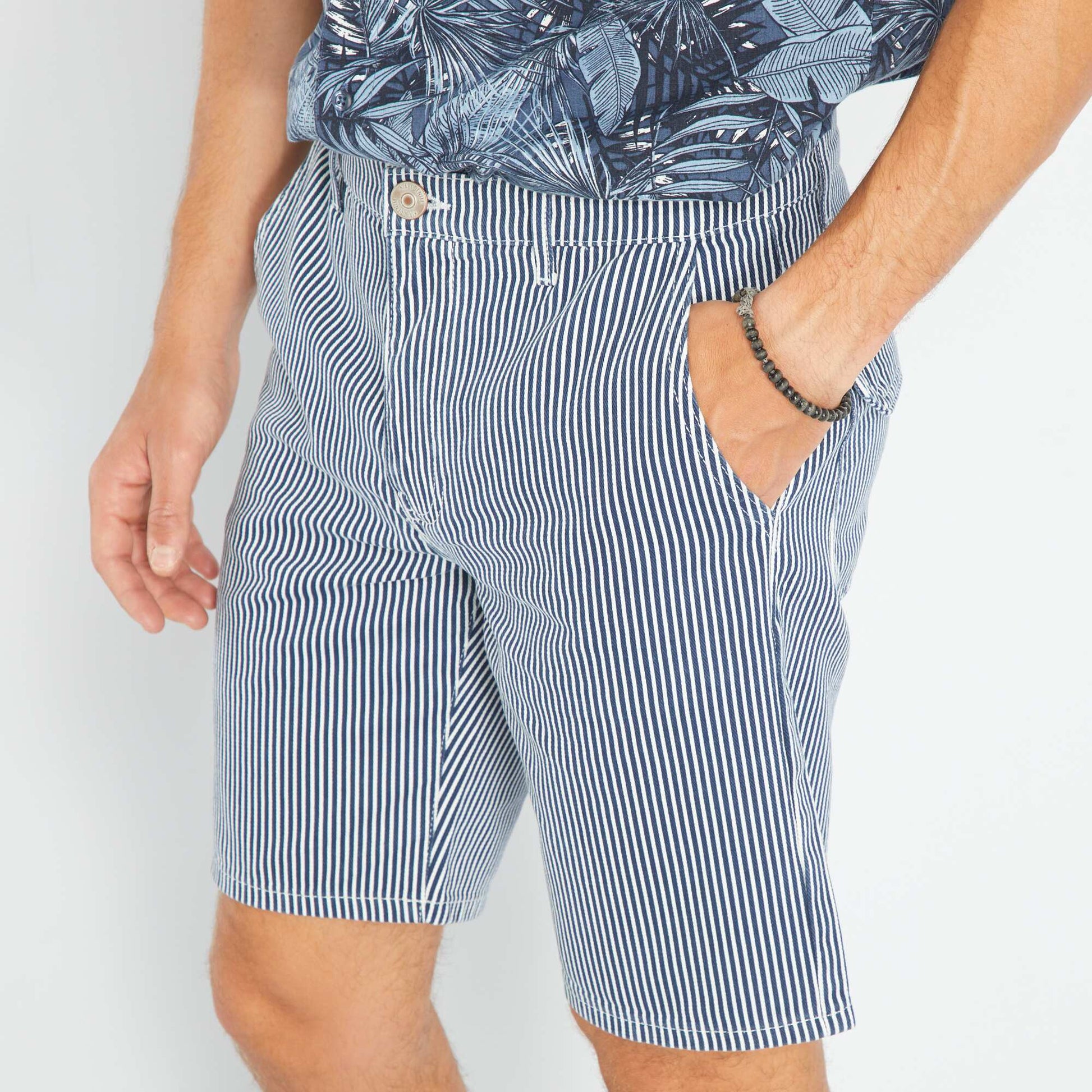 Bermuda chino à taille standard Bleu à rayures