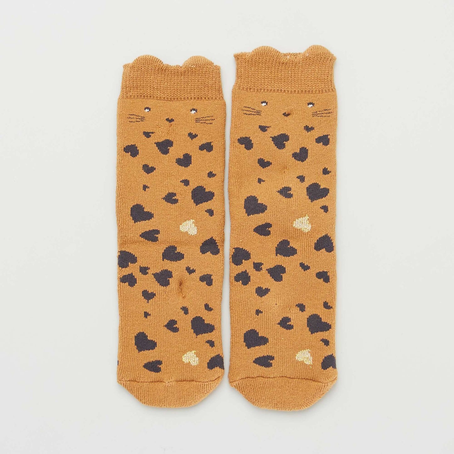 Lot de 2 paires de chaussettes 'coeurs' et 'chat' Marron/blanc