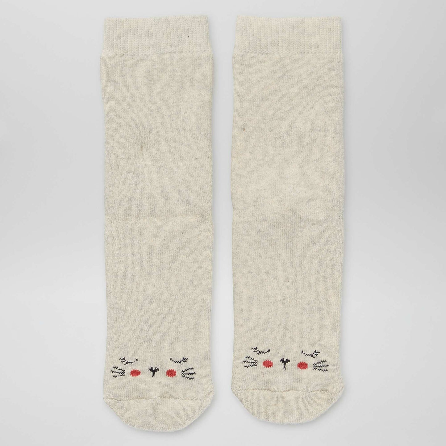 Lot de 2 paires de chaussettes 'coeurs' et 'chat' Rouge/beige