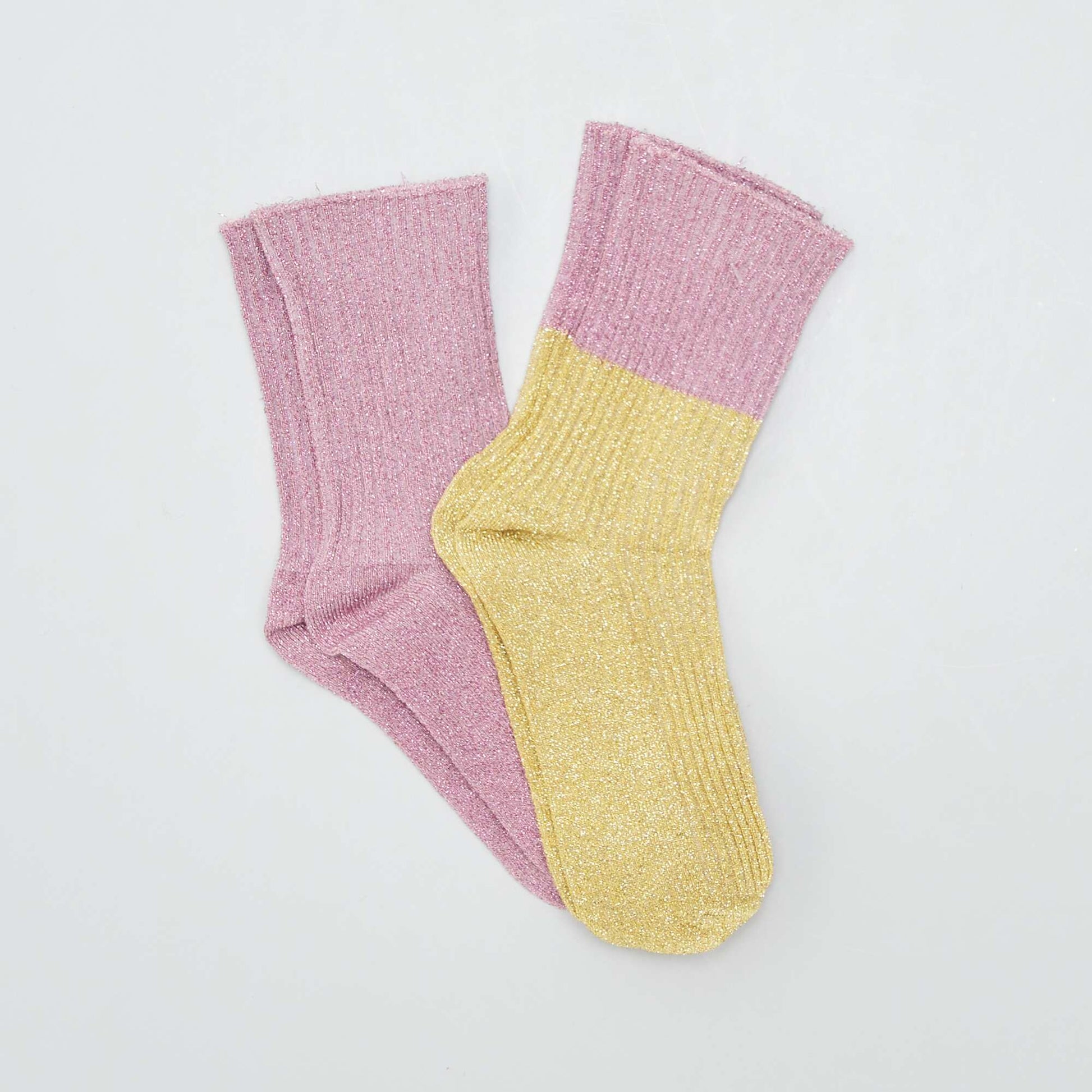 Lot de 2 paires de chaussettes pailletées Jaune/rose