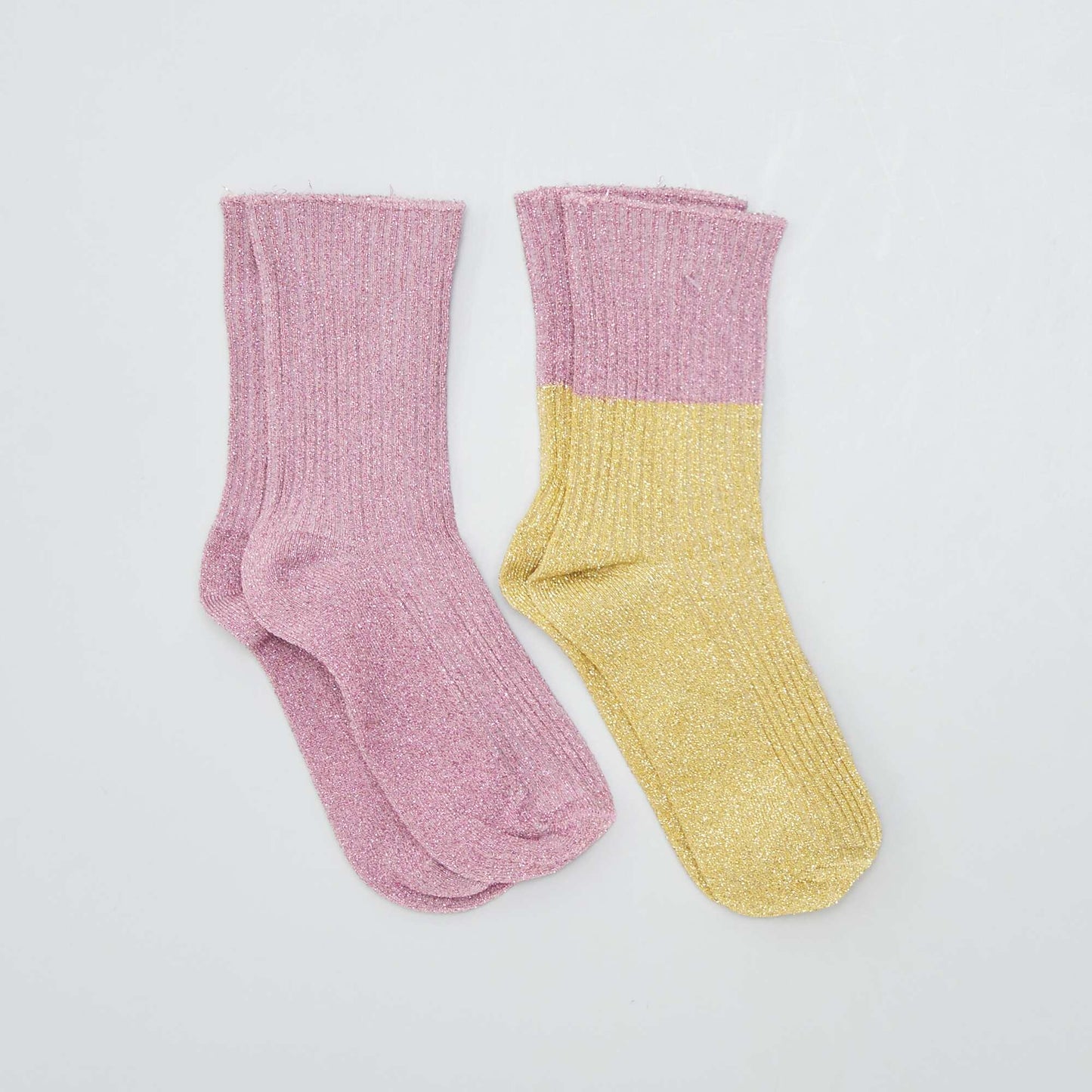 Lot de 2 paires de chaussettes pailletées Jaune/rose