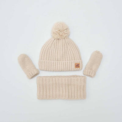 Ensemble bonnet, snood et moufles BEIGE OXFO