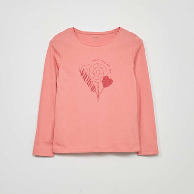 T-shirt manches longues avec imprim Rose