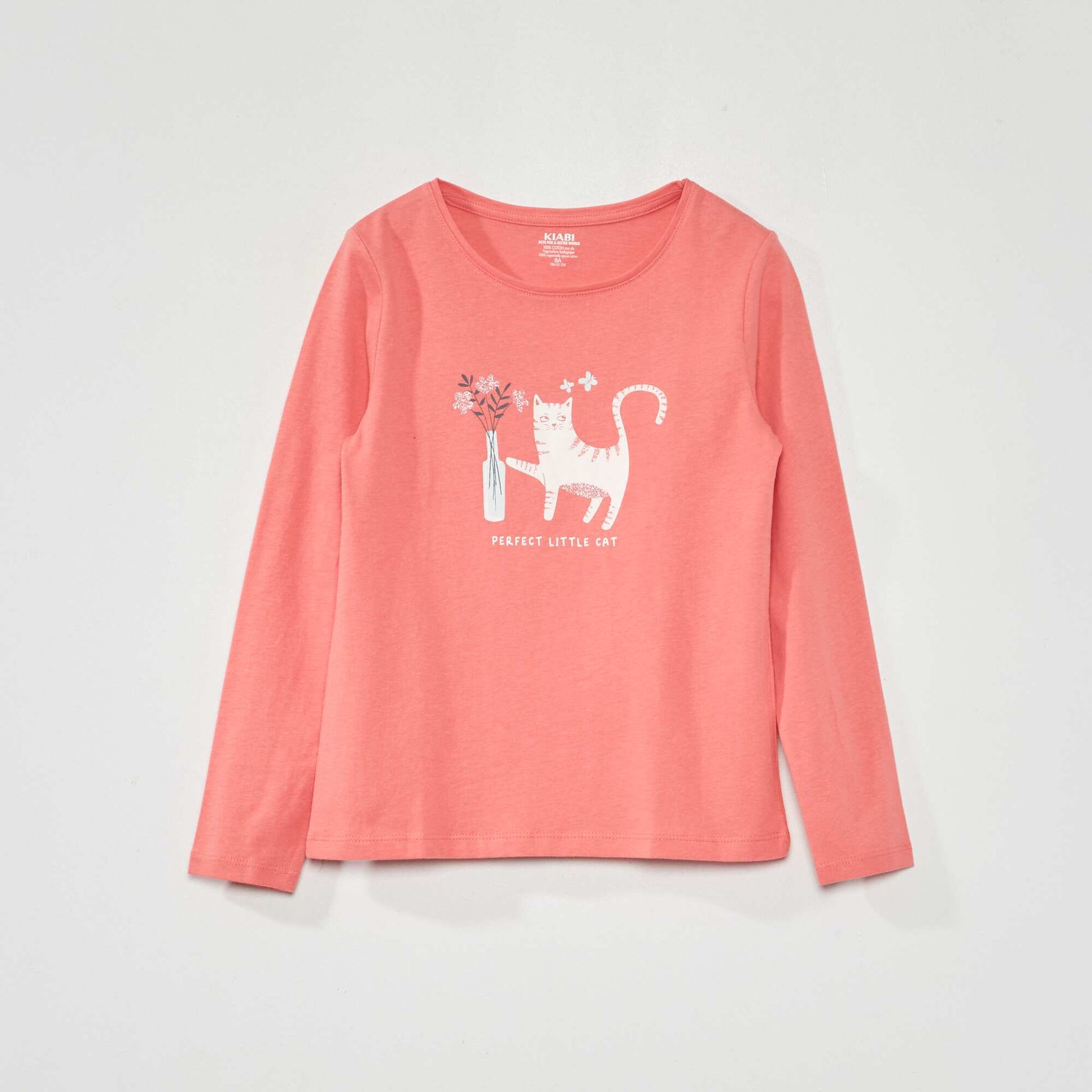 T-shirt imprim manches longues Rose