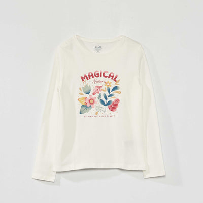 T-shirt imprim manches longues Blanc