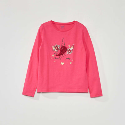 T-shirt imprim manches longues Rose