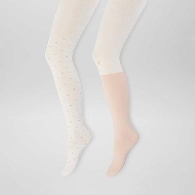 Lot de 2 collants en maille fantaisie Blanc/rose