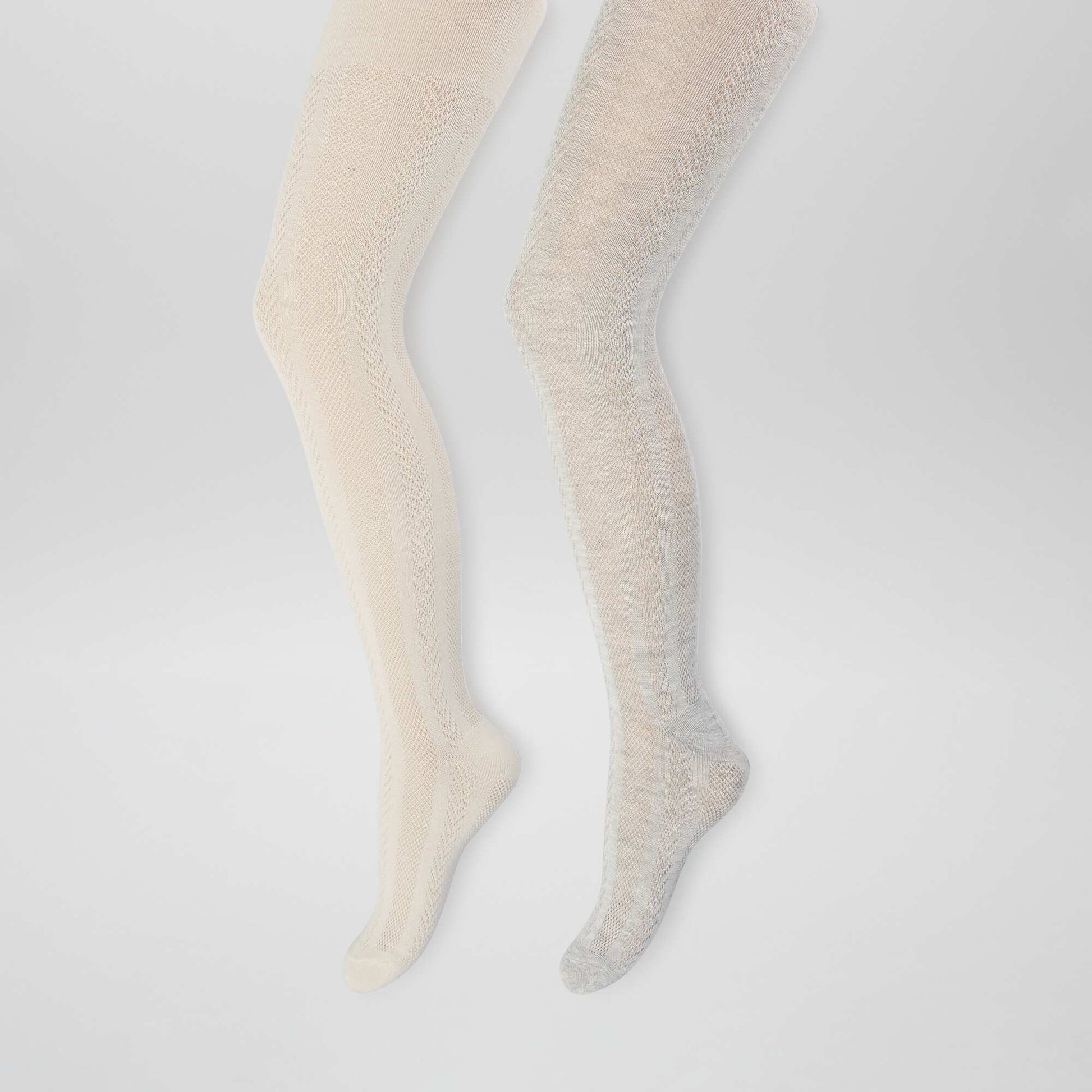 Lot de 2 paires de collants en maille fantaisie Gris/ecru