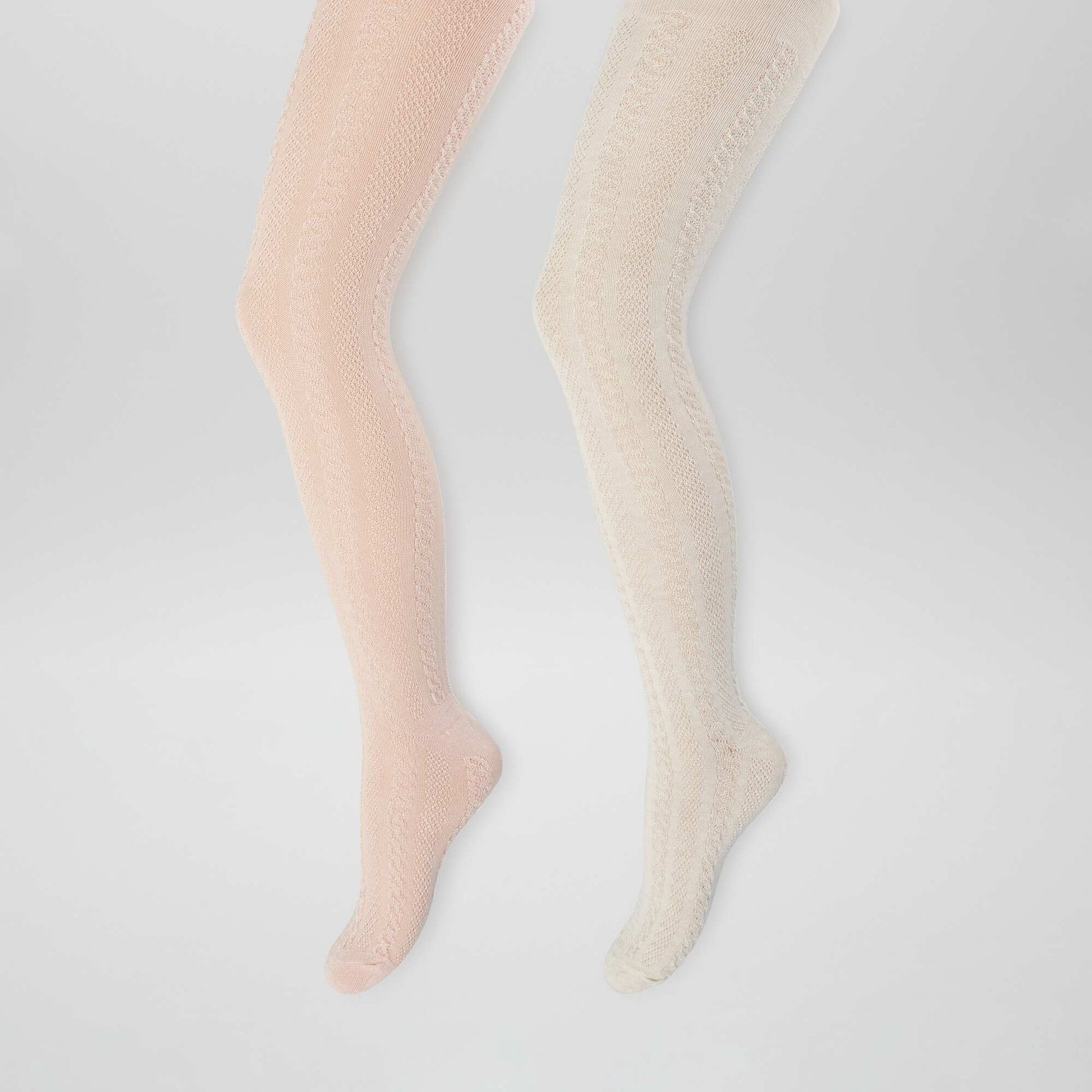 Lot de 2 collants en maille torsadée Rose/blanc