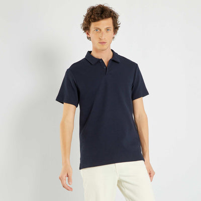 Polo en maille gaufr e Bleu fonc