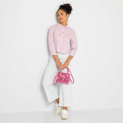 Chemise cropped rayures Blanc